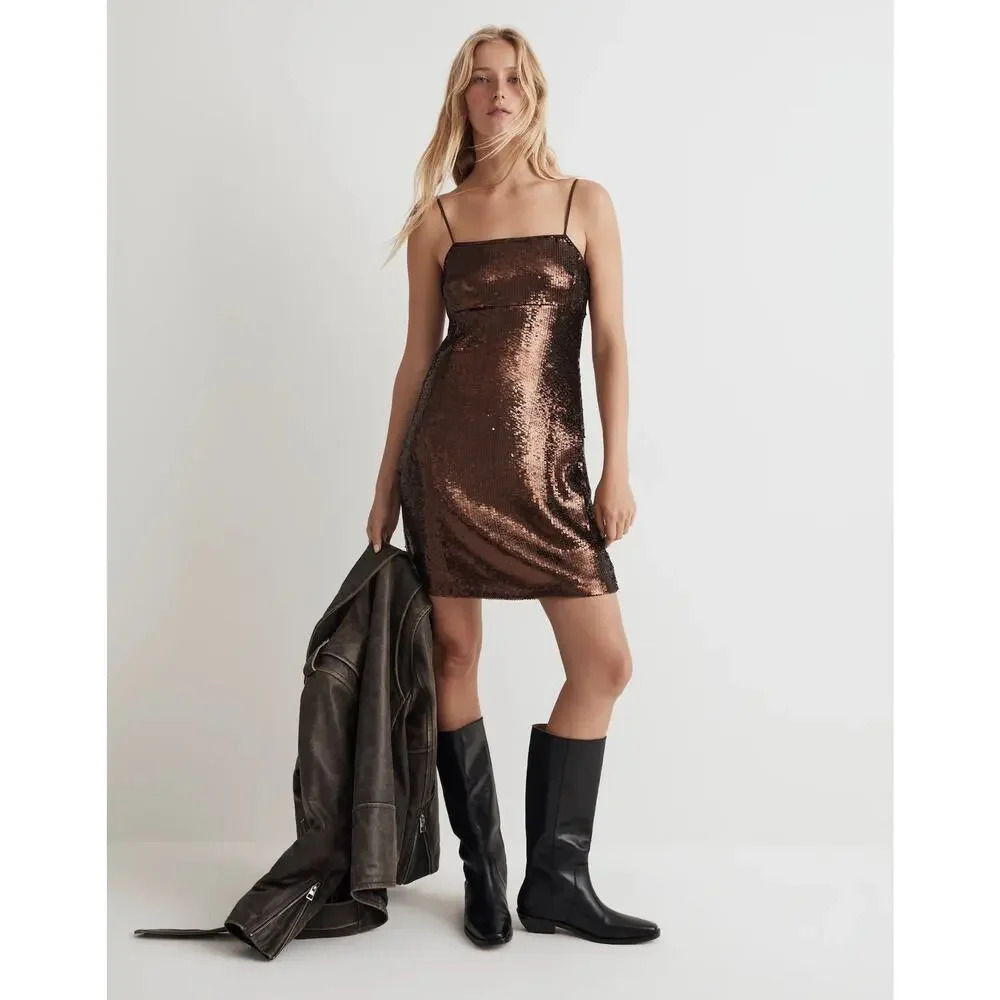 NEW Madewell Women’s Size 0 Hot Cocoa Sequin Slip Mini Dress NWT Soldout Style!